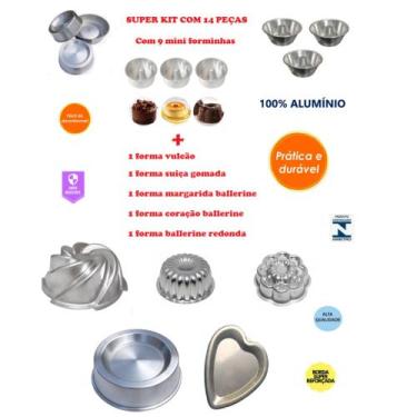 Imagem de Kit 14 Peças Com 9 Formas Mini Bolos + Forma Suíça Vulcão Margarida Co