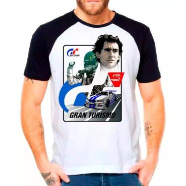Imagem de Camiseta Masculina Raglan Branca Gran turismo Carros jogos - DESIGN CA