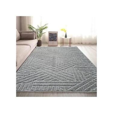 Imagem de Tapete Sala Alto Relevo Realce Trama 51 Cinza Prata 150x200 Cm 1,5x2m 