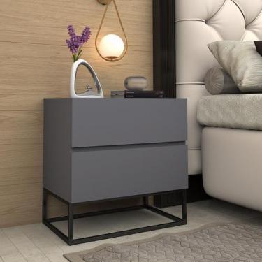 Imagem de Mesa De Cabeceira Para Quarto 2 Gavetas Cinza Com Pés Preto - LCN Move