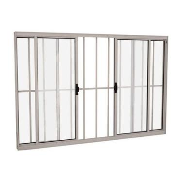 Imagem de Janela de Correr em Alumínio 120 x 150 x 8 cm com Grade 4 Folhas Branc