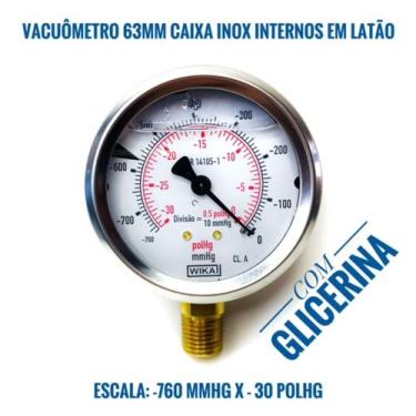Imagem de Vacuômetro D.63mm (2.1/2 ) - Escala -30 Inhg X -760 Mmhg - LRPROD  WIK