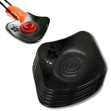Imagem de Kit 06 Molheira Funda Japonês Porta Shoyu Molhos Oriental Melamina Com