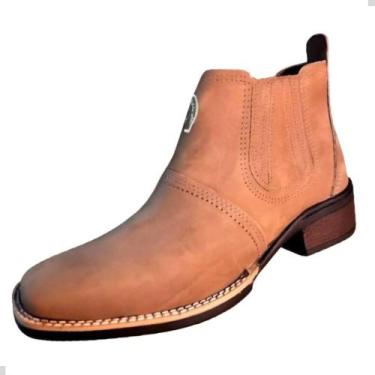 Imagem de Bota Country Texana  Top Cano Curto Botina Couro Nobuck Solado Costura