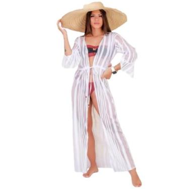 Imagem de Saída de praia longa com babados e cinto ajustável listrada - Tropican