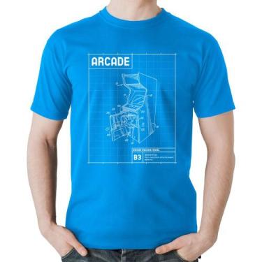 Imagem de Camiseta Algodão Arcade Fliperama Projeto - Foca na Moda, Azul, M
