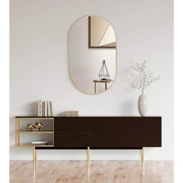 Imagem de Espelho Oval Com Moldura Dourada Ouro, Oval Grande Abstrato Tendência 
