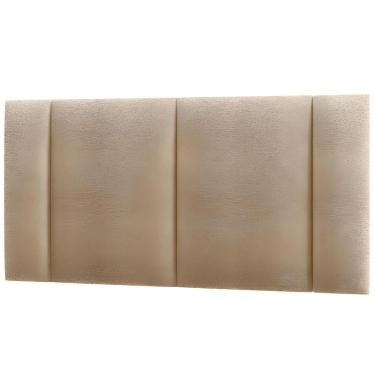 Imagem de Cabeceira Estofada Cama Box Casal Com Led Moderna 140 Cm veludo Bege