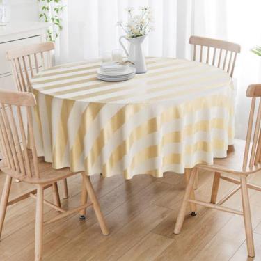 Imagem de Toalha De Mesa Redonda Dourado Listrado 4 Lugares - Menedecor