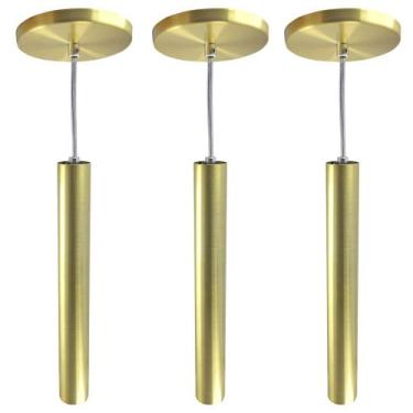 Imagem de Kit 3 Pendente Tubo Dourado 30Cm Cabo Cristal + Led - Iluminar Ambient