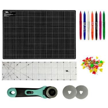 Imagem de Kit Base de Corte Patchwork Artesanato 60x45 Regua 15x60 Cortador 45 +