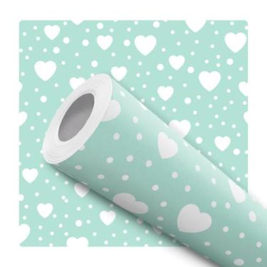 Imagem de Papel De Parede Adesivo Lavável Quarto Coração Branco Verde 12m - Baza