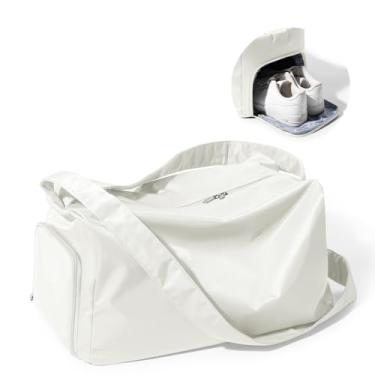 Imagem de Bolsa de ginástica feminina com compartimento para sapatos, bolsa esportiva para viagens, bolsa de ombro para pernoite, C - bege, Bolsa de ginástica grande de tecido elegante