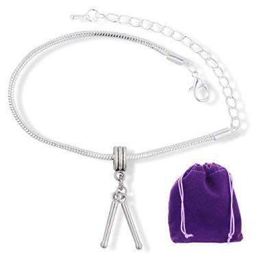 Imagem de Bracelete de tambor | Drumsticks Jewelry Bateria de presente para bateristas de aço inoxidável hipoalergênico corrente de cobra para seus pingentes musicais e jóias de instrumento musical e um ótimo presente para um baterista
