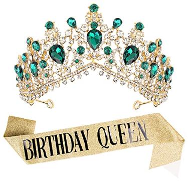 Imagem de Coroas de aniversário para mulheres, faixa e tiaras de aniversário para mulheres, coroa de rainha de feliz aniversário para mulheres, tiaras douradas de princesa para mulheres, acessórios de aniversário para mulheres, lembrancinhas de festa de aniversário