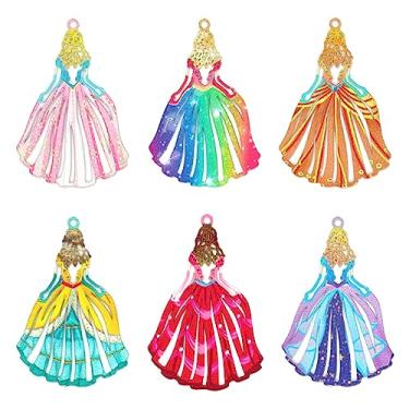 Imagem de COLIGREE 48 peças de pingentes de princesa vazados multicoloridos pingentes de princesa acessórios para fazer joias coloridas para brincos, marcadores, embalagem, decoração, decoração pendurada, Aço