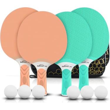 Imagem de Senston Conjunto de raquetes de tênis de mesa, conjunto profissional de raquete de pingue-pongue para 4 jogadores, raquete de tênis de mesa de borracha composta, jogos internos ou externos. (laranja e