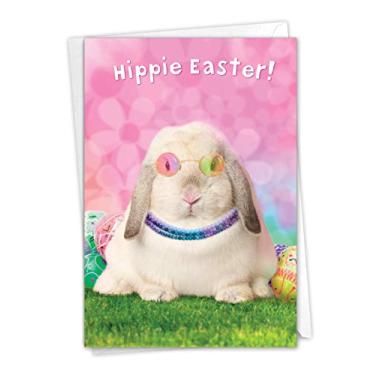 Imagem de NobleWorks - 1 cartão engraçado de Páscoa com envelope - Cartão de notas de humor para Páscoa (1 cartão) - Coelho hippie C9226EAG