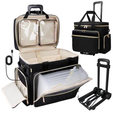 Imagem de SIYNPAV Bolsa de professor com organizador de arquivos sanfonados, porta USB e compartimento para laptop de 15,6 polegadas, sacola de professor com rodas com carrinho removível para armazenamento de