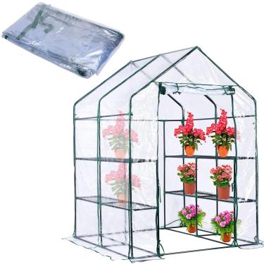 Imagem de DECOHS Capa de substituição para estufa com zíper dobrável - 142 x 142 x 193 cm capa de estufa de PVC para plantas ao ar livre, proteção contra geada fria à prova de chuva (moldura não incluída)