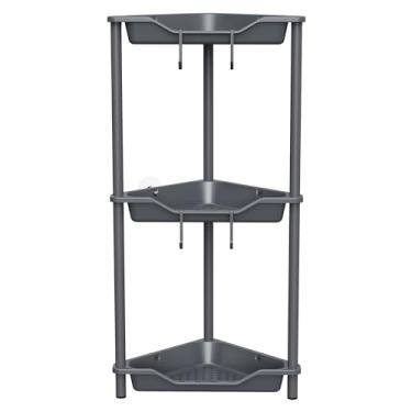 Imagem de Orimade Organizador de chuveiro de canto de 3 andares à prova de ferrugem, suporte de prateleira de canto de metal de plástico para banheiro, cinza