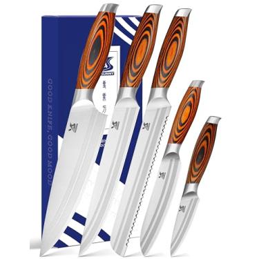 Imagem de Conjunto de facas MSY BIGSUNNY 5 peças de facas de cozinha, conjunto de facas de cozinha profissional de aço inoxidável alemão, série Tang