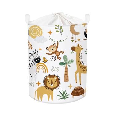 Imagem de Clastyle Cesto de roupa suja para bebês Boho Animals cesta de armazenamento infantil menino menina caixa de brinquedos dobrável organizador de roupas berçário para quarto, marrom, 36 x 45 cm