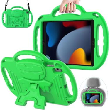 Imagem de AVAWO Capa infantil para iPad 9ª geração de 10,2 polegadas 2021 com cordão, iPad 8ª/7ª geração, capa para crianças, à prova de choque, alça de ombro, suporte para iPad 2021/2020/2019, verde