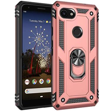 Imagem de Dishibei Capa de celular para Google Pixel 3A XL, impacto de queda de nível militar, à prova de choque, suporte giratório de metal 360, suporte magnético para carro, ouro rosa