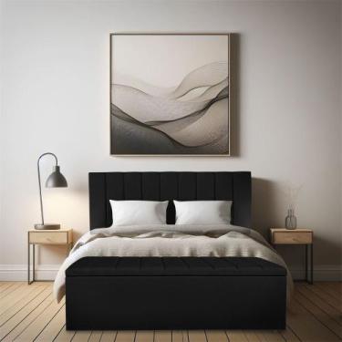 Imagem de Calçadeira Baú Casal Queen 1,60m Londres Suede Preto Dal Poz Estofados