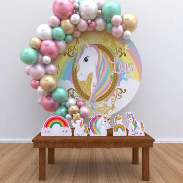 Imagem de Kit Festa Painel Redondo PERSONALIZADO Unicórnio - IMPAKTO VISUAL