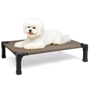 Imagem de Heeyoo Cama elevada para cães, berço elevado refrescante, à prova de mastigação, tela respirável, lavável e armação de metal, cama portátil para cães com pés antiderrapantes para uso externo ou