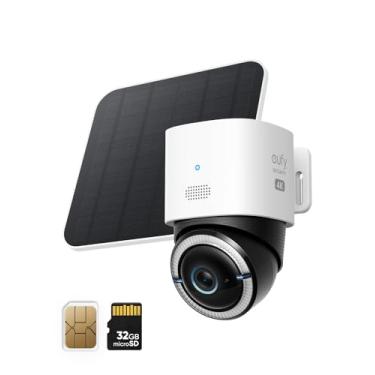 Imagem de eufy Security Câmera de segurança 4G LTE S330, câmera de segurança sem fio 4K celular, panorâmica e inclinação, alimentação solar, modo duplo 4G e Wi-Fi, rastreamento humano/veículo AI, com cartão SIM