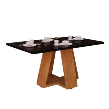 Imagem de Mesa de Jantar Para Sala De Estar ou Cozinha Em Mdf Com Tampo de Vidro (Preto)