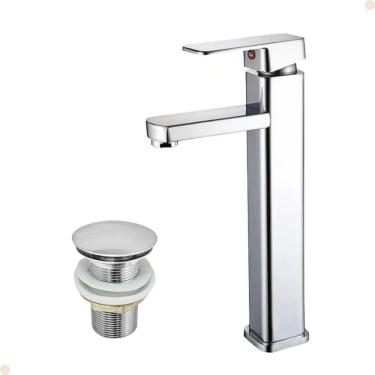 Imagem de Kit Torneira para Banheiro Misturador Monocomando Quadrada Alta Cromada Com Válvula Ral...