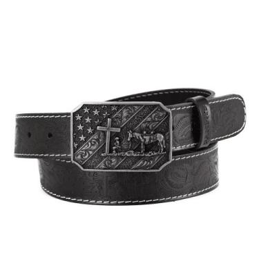 Imagem de Cinto Country Couro Fivela Metal Cowboy na Cruz Masculino - Pampas Cou