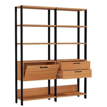 Imagem de Estante Livreiro Dalla Costa e92-100% MDF 1 Porta 2 Gavetas - Freijo/Preto Fosco