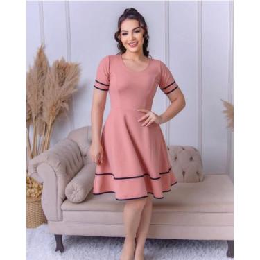 Imagem de Vestido Feminino Evangélico Midi Plissado Rosa Culto Madrinha Barato -