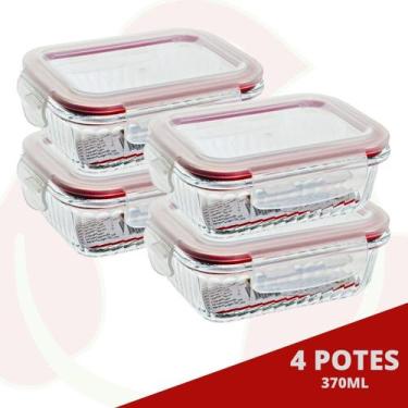 Imagem de Pote Papinha Vidro Trava Tampa 370ML Cor Sortida Lancheira 4Pçs - Belo