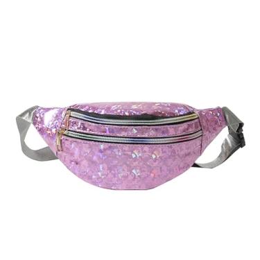 Imagem de eYLun Pochete holográfica feminina bolsa de cinto, bolsa transversal, bolsa de cintura, impermeável, mochila de cintura para corrida, viagem, rosa, 30*14*7cm/11.81*5.51*2.75, Bolsa de cintura