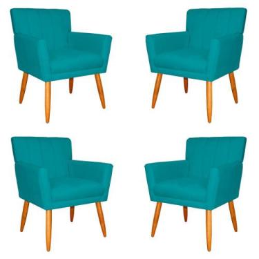 Imagem de Kit 4 Poltronas Decorativa para Sala de Estar Cecília Suede Azul Turqu