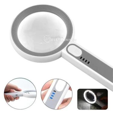 Imagem de Lupa De Mão Bifocal Ampliação 12x Com Iluminação 16 LEDs Botão Touch e