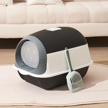 Imagem de Caixa de Areia de Gato Com Tampa, Caixa Areia del Gatinho Totalmente Fechada Coberta Extra Grande Com Colher des Plástico para Gatos Internos Máximos des 10Kg (Preto)