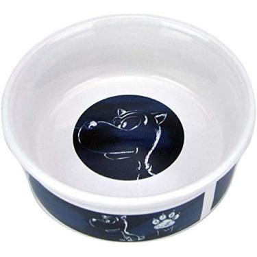 Imagem de Tigela portátil de cerâmica para cães para comida e água, tigela de comida de 300 ml com padrão de desenho animado, para cães e gatos pequenos, pode ser colocada no micro-ondas e na lava-louças, gato