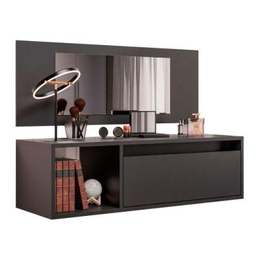 Imagem de Penteadeira Mesa de Maquiagem Eva Suspensa 01 Porta com Espelho Preto 