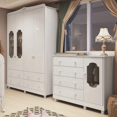 Imagem de Quarto Infantil com Guarda-roupas e Cômoda com Janelas 100% Mdf Maya Provençal Espresso Móveis