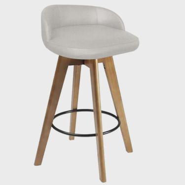 Imagem de Banqueta Alta Com Encosto Berlim Base Giratória Madeira Linho Bege Claro - Ahazzo Móveis