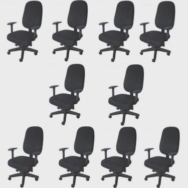 Imagem de Kit 10 Unidades Cadeira Escritório Secretária Giratória com Braço Regulável em Couro