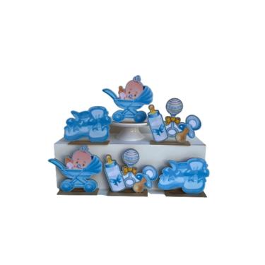 Imagem de Kit Display de Mesa 6 Peças Para Festa Chá de Bebê Azul mdf