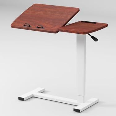 Imagem de Mesa de cama, mesa de cama com rodas, mesa móvel multifuncional para cama de hospital – para computador, parte superior inclinada, perna dobrável, estação de trabalho, laptop, mesa ajustável